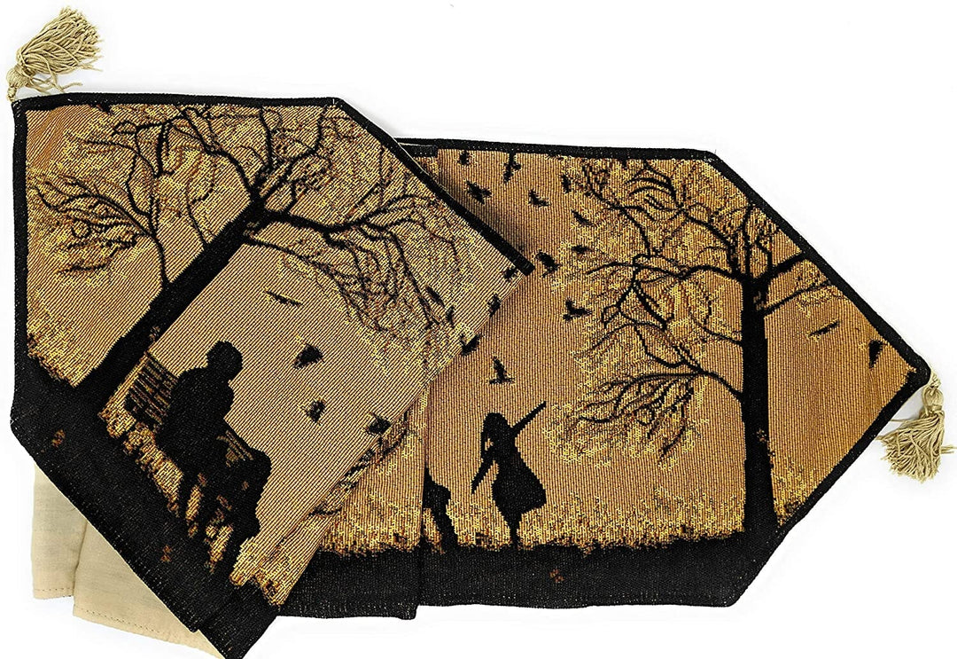 DaDalogy Autumn Birds Family Gathering Woven Tapestry Dining Table Runner (18198)