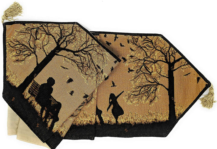 DaDalogy Autumn Birds Family Gathering Woven Tapestry Dining Table Runner (18198)