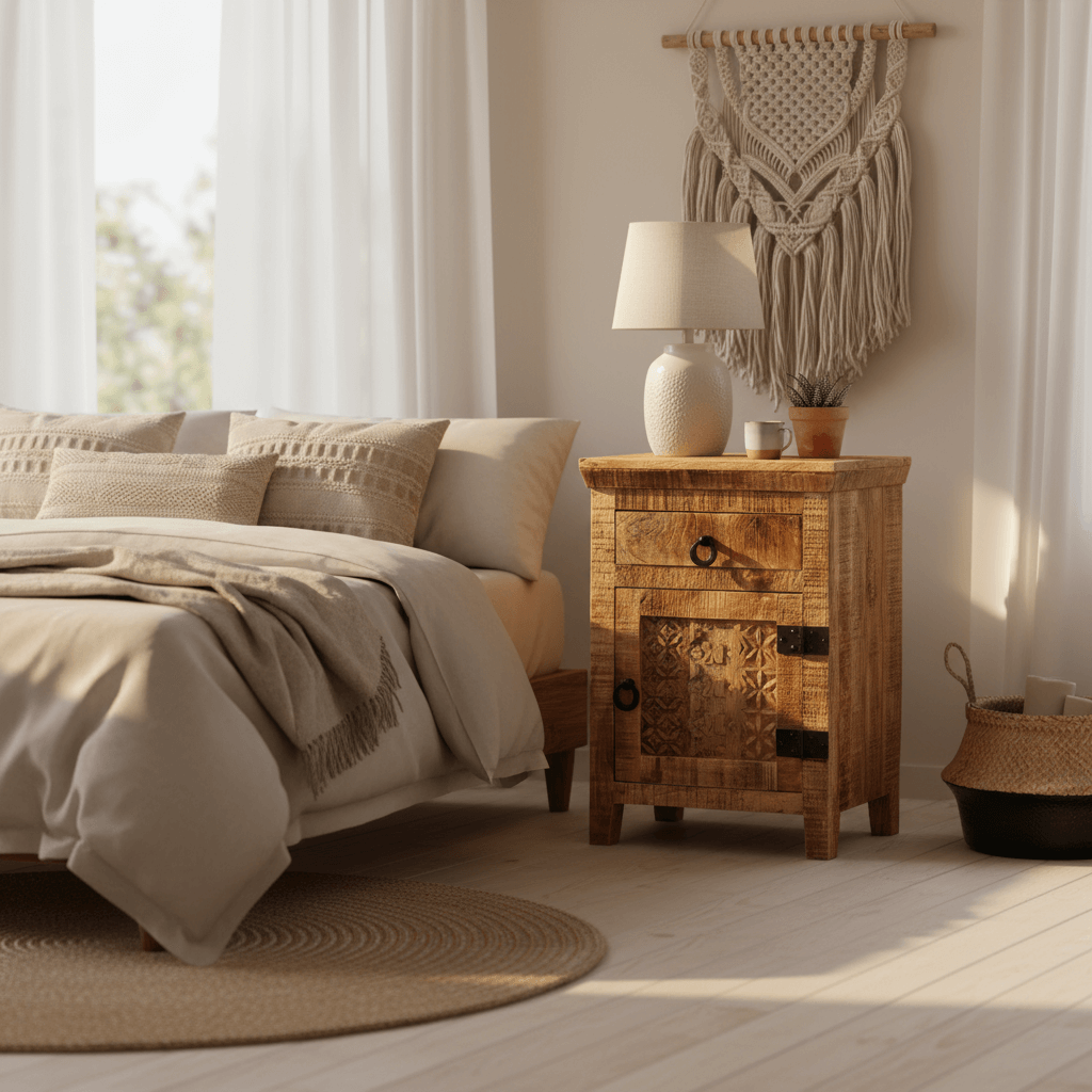 Vintage Reclaimed Wood Handcrafted Bedside Table