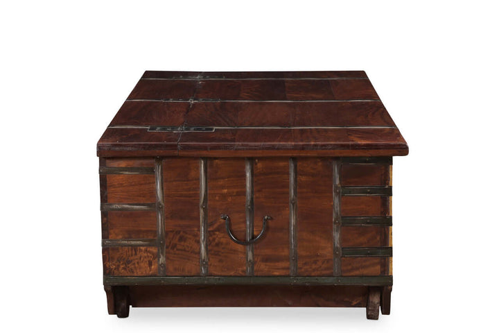 Vintage Wooden Storage Chest Coffee Table with rustic design and aged metal accents