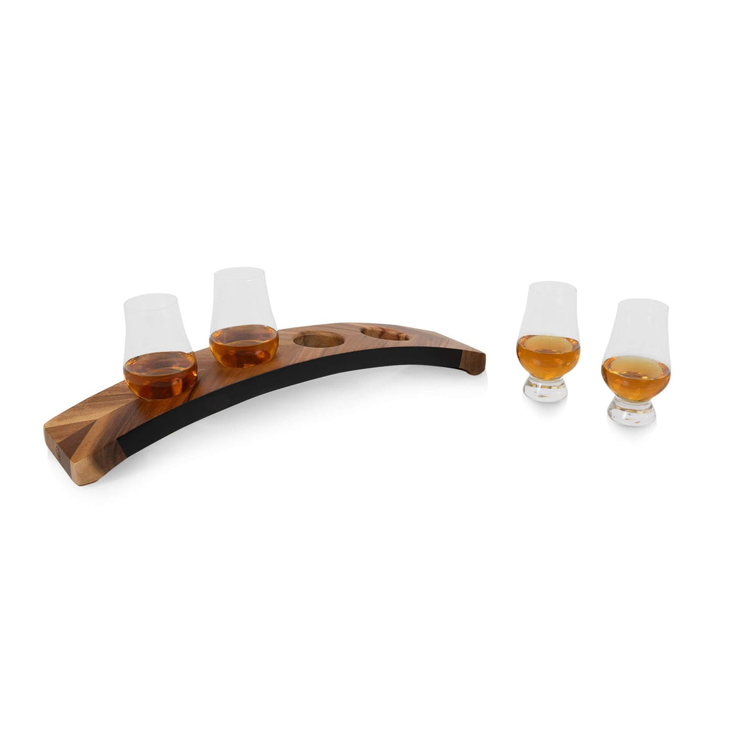 Acacia Wood Whiskey Flight Set with Glencairn Tasting Glasses