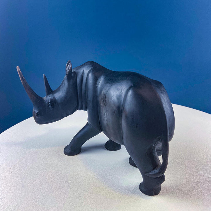 African Rhino Carved Wood Sculpture. Figurine for Animal & Safari Lovers. Wildlife Statue. Gift for Him, Dad, Friend. Ethnic Art Home Decor.