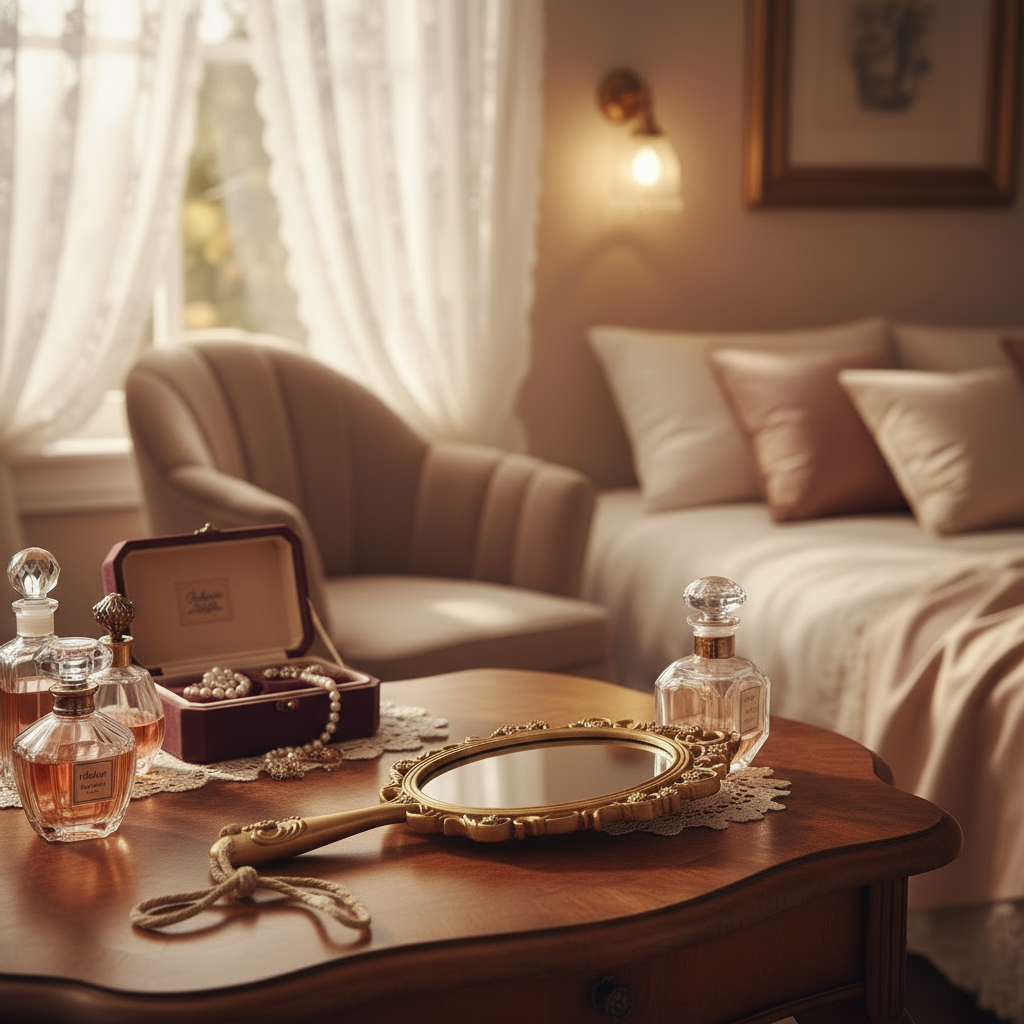 Antique Handheld Mirror with Ornate Gold Frame