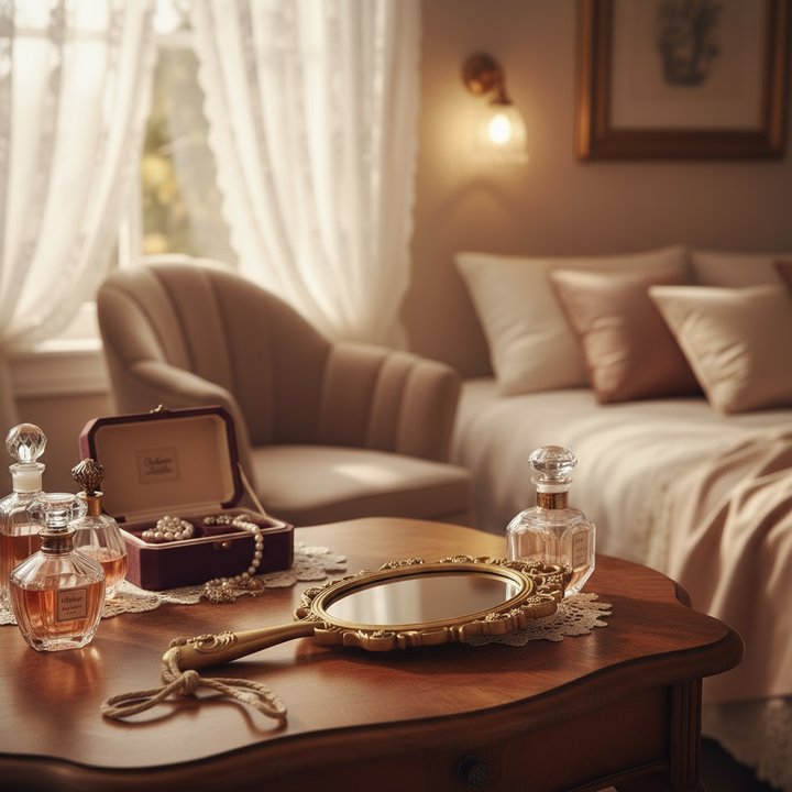 Antique Handheld Mirror with Ornate Gold Frame