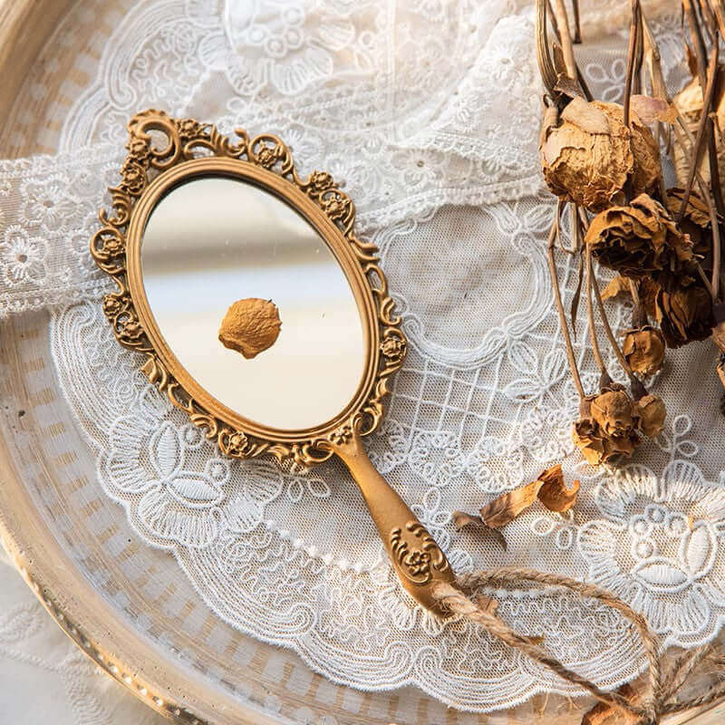 Antique Handheld Mirror with Ornate Gold Frame – Vintage Shopper