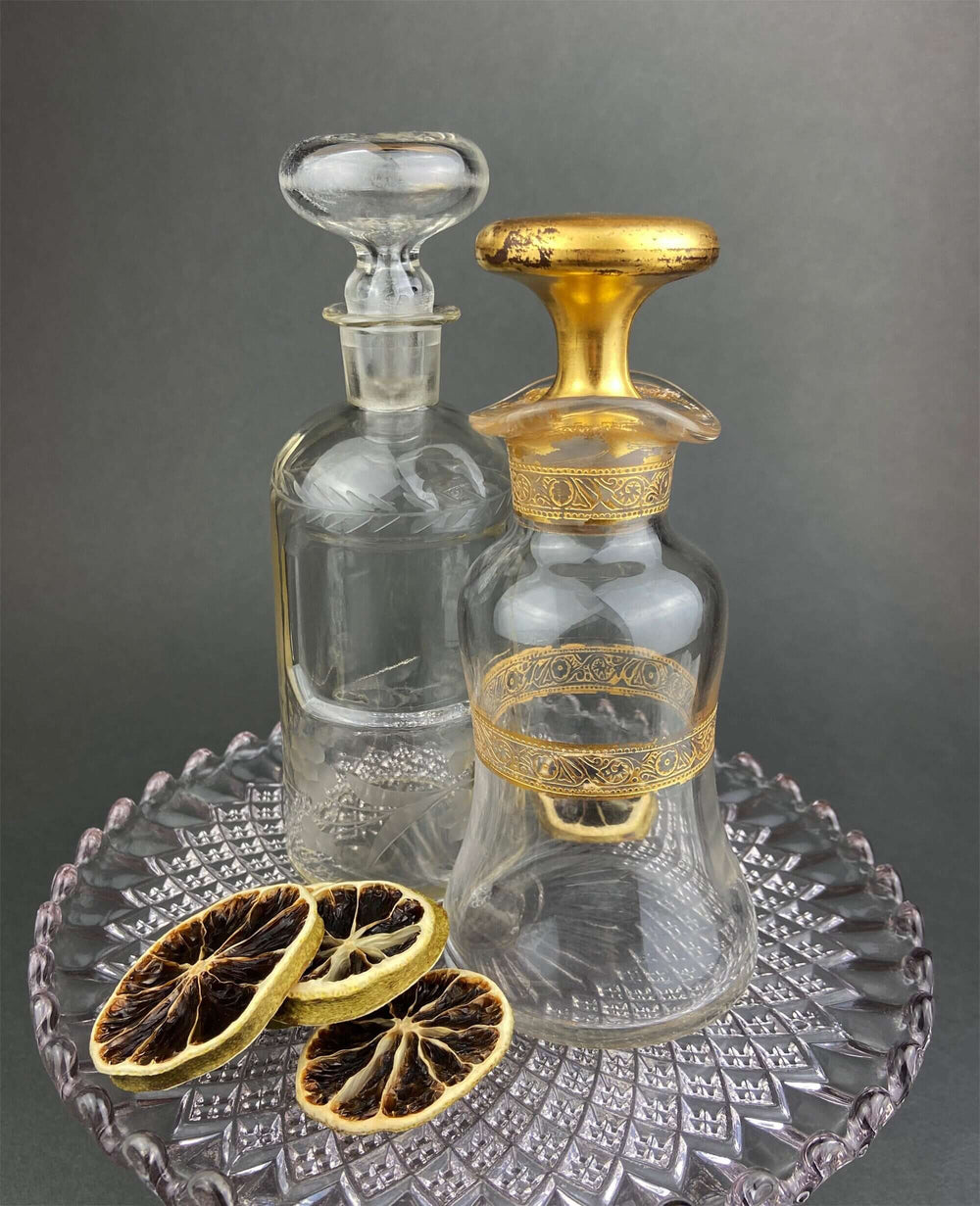 Antique Apothecary Perfume Bottles. Set of 2 Victorian Rose Water Bottles. Beautifully Detailed Collectible Bottles.