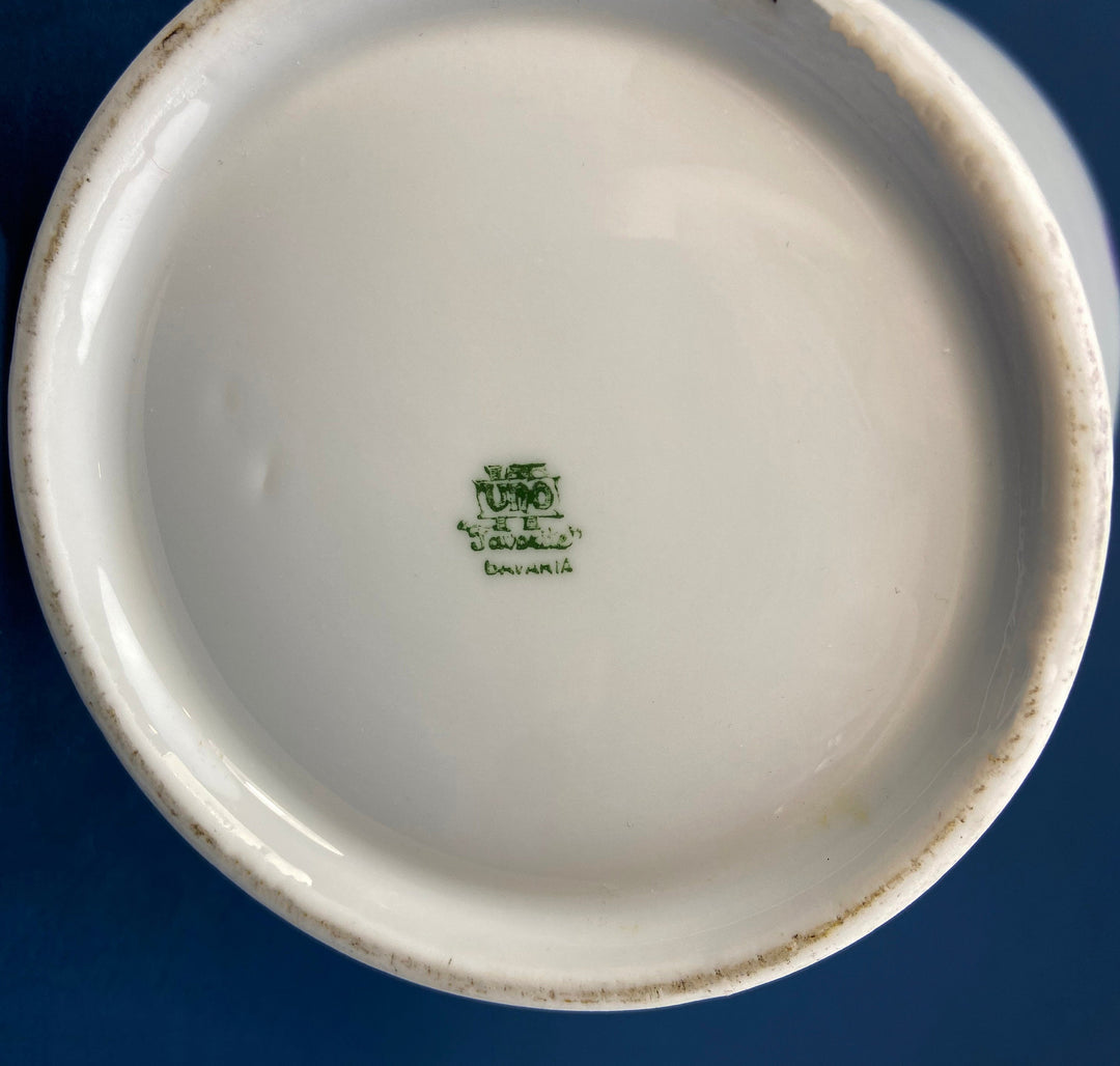 Manufacturer mark on the base of the Antique Bavarian Coffee Pot. UNO Favorite, European Porcelain with Hand-Painted Violets.