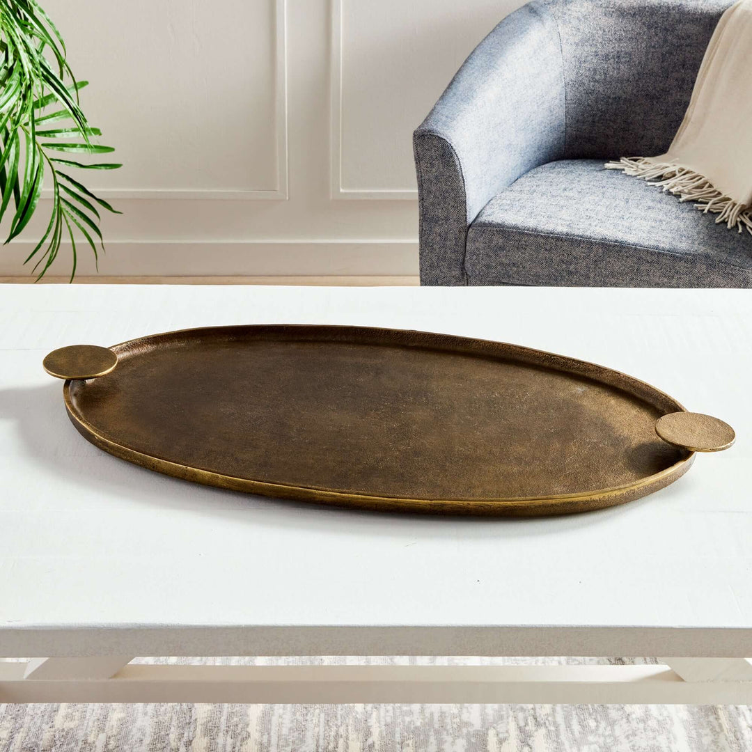 Antique Brass Decorative Tray with Handles