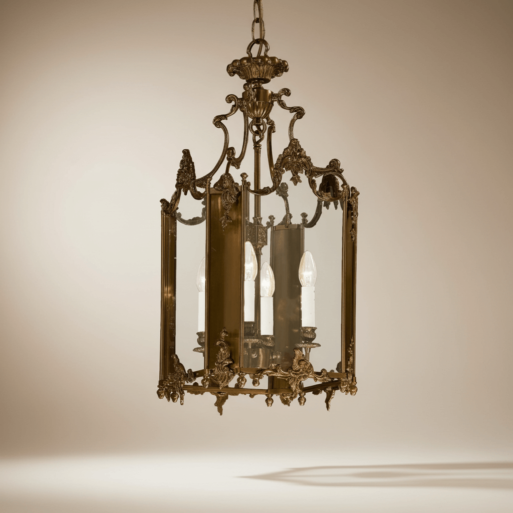 Decorative chandelier with intricate design on a beige background