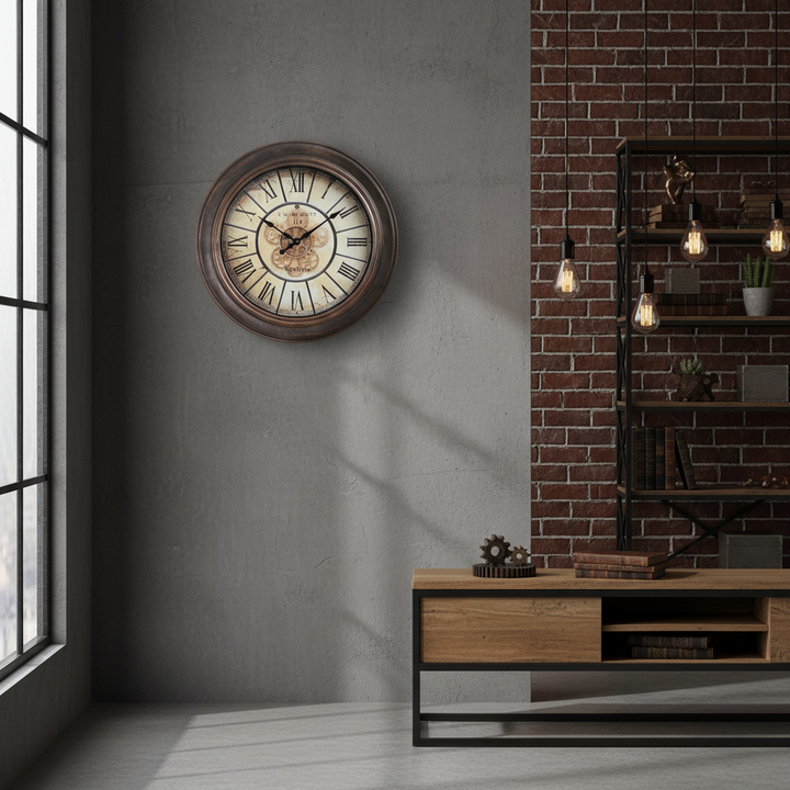 Antique Brown Industrial Gear Wall Clock in an industrial styled loft