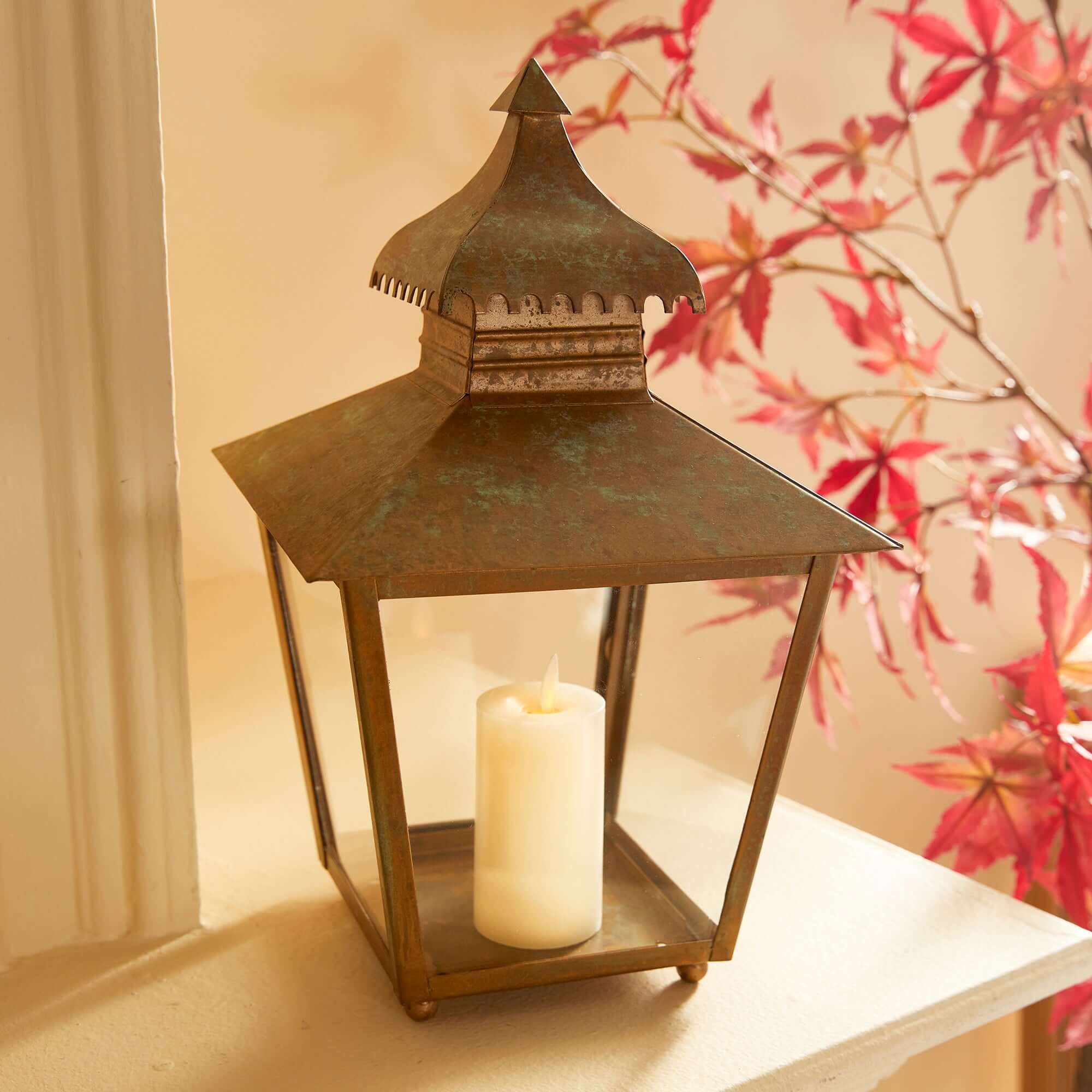 Antique Copper Pagoda Lantern with Weathered Patina – Vintage Shopper
