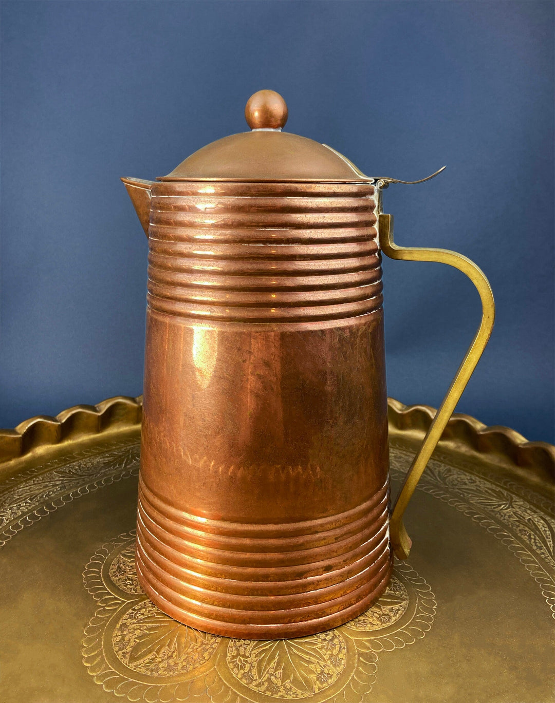 Antique Copper Pitcher and 4 Mugs. Revere Metal Ware, Rome, NY. Solid Copper with Brass Handle. Vintage Gifts for Him.