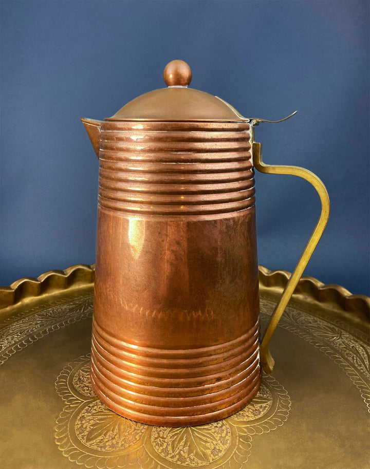 Antique Copper Pitcher and 4 Mugs. Revere Metal Ware, Rome, NY. Solid Copper with Brass Handle. Vintage Gifts for Him.