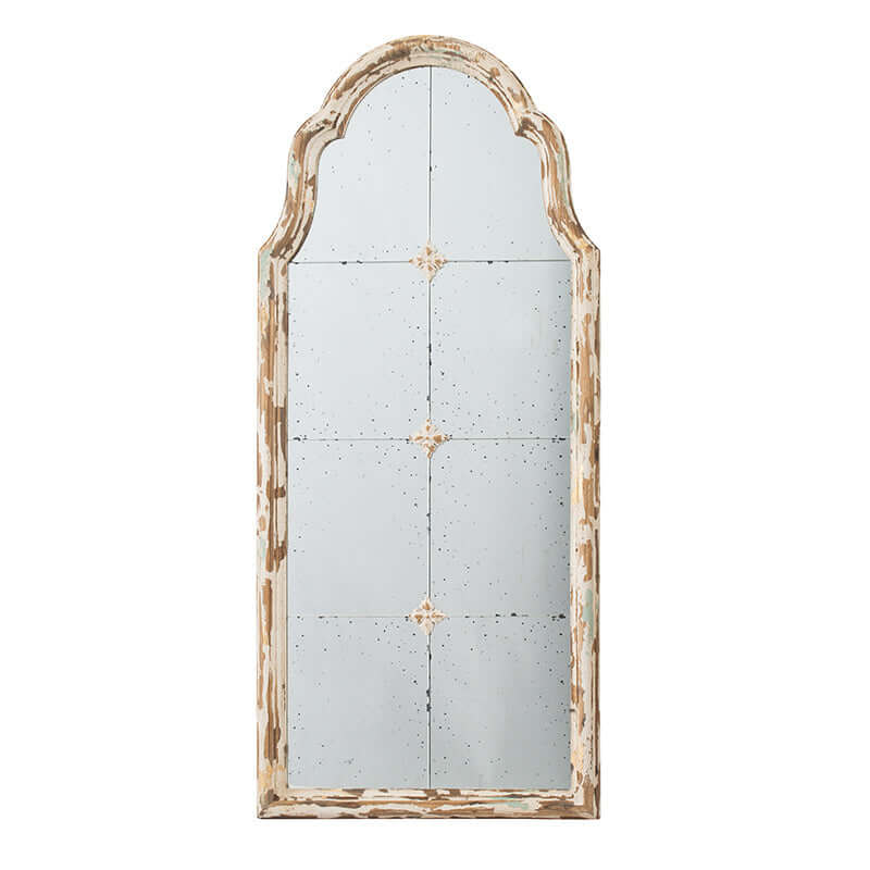 Antique Cream & Gold Arched Wall Mirror with French Country elegance and paneled design