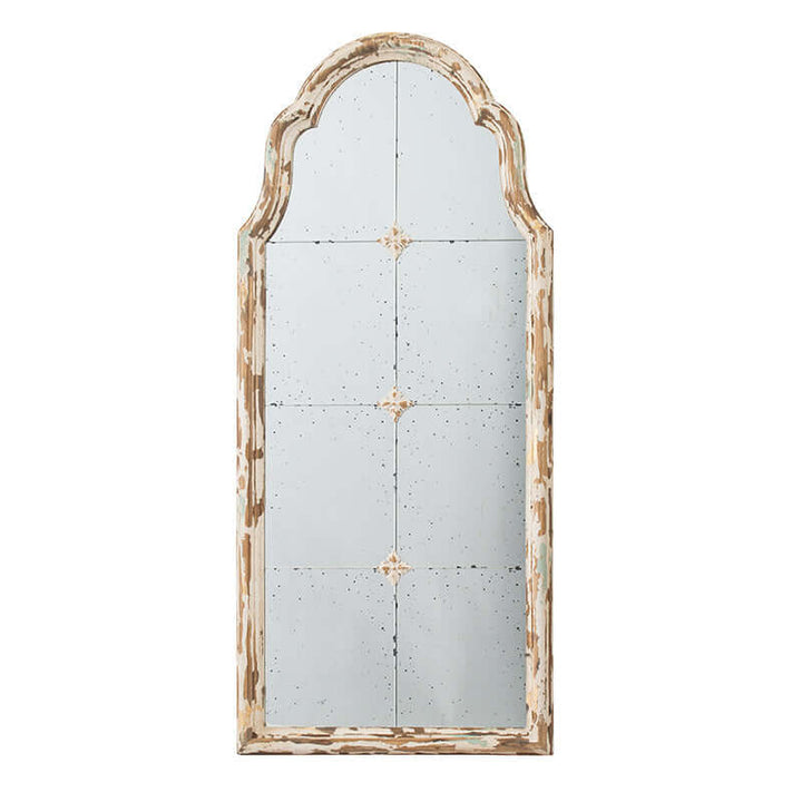 Antique Cream & Gold Arched Wall Mirror with French Country elegance and paneled design