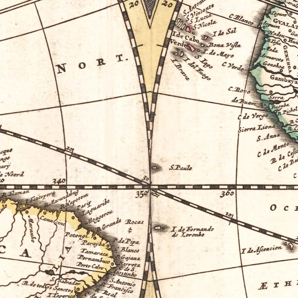 Vintage map section with geographical coordinates and labels