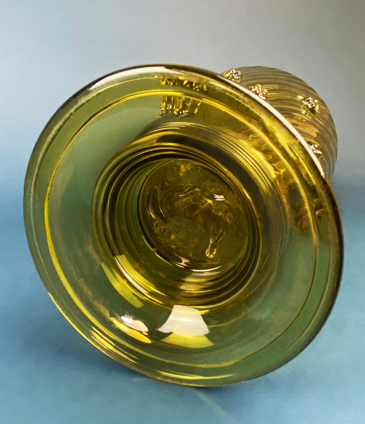 Antique Olive Green Glass Pitcher with Pewter Details