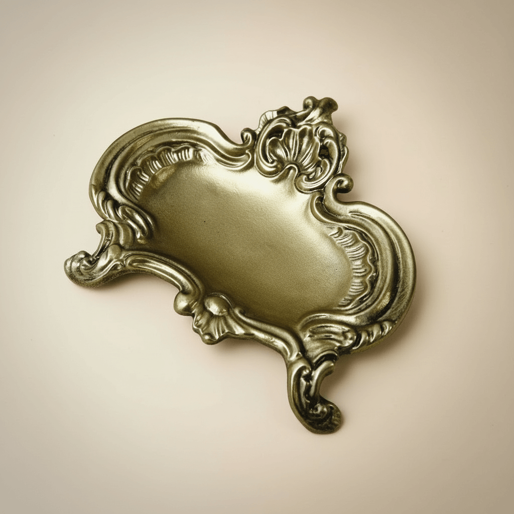 Antique Gold Baroque Jewelry Dish on beige background