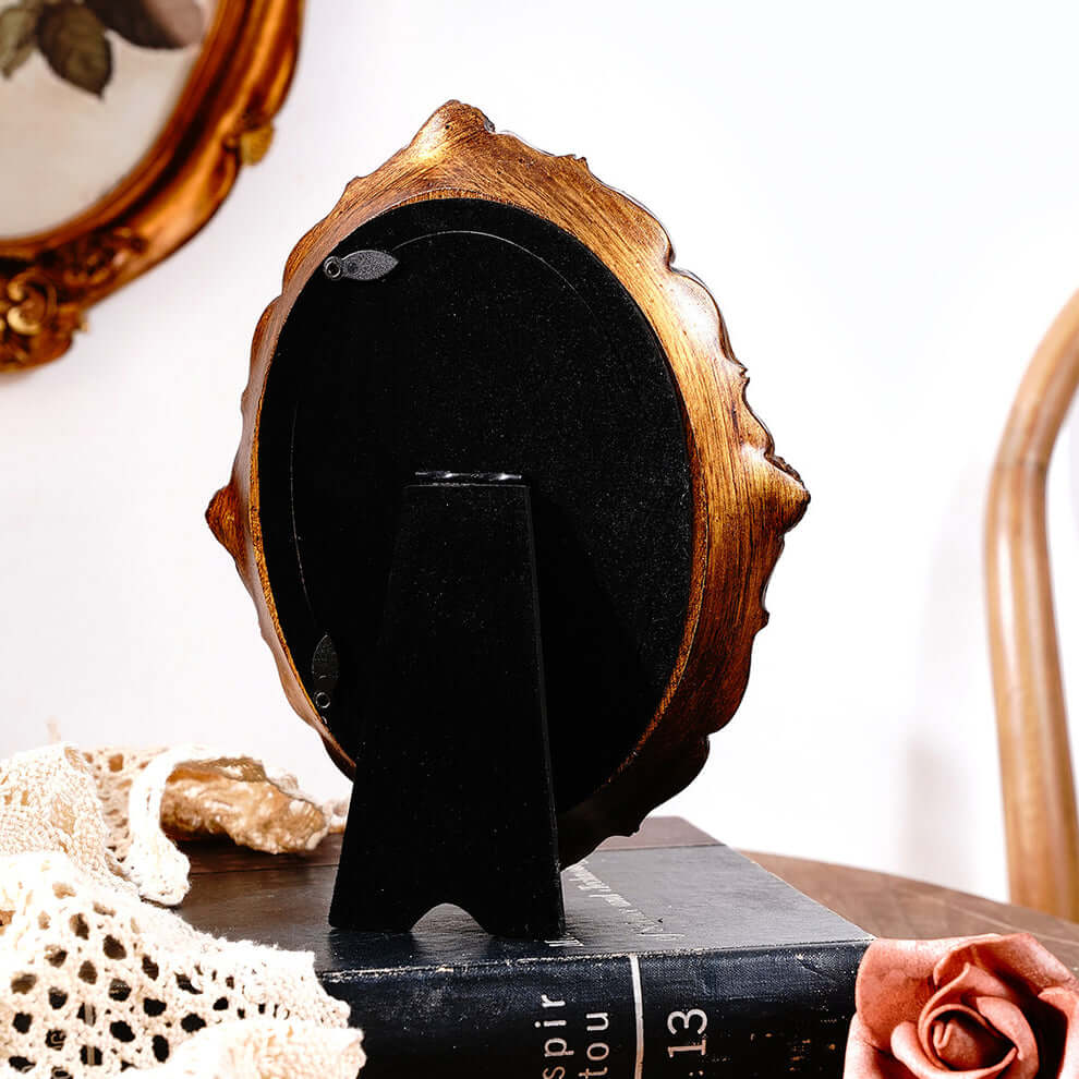 Back of mirror on a book with a blurred background