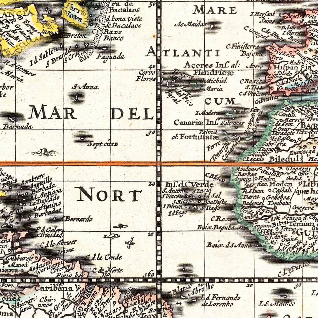 Vintage map section with geographical labels and coordinates