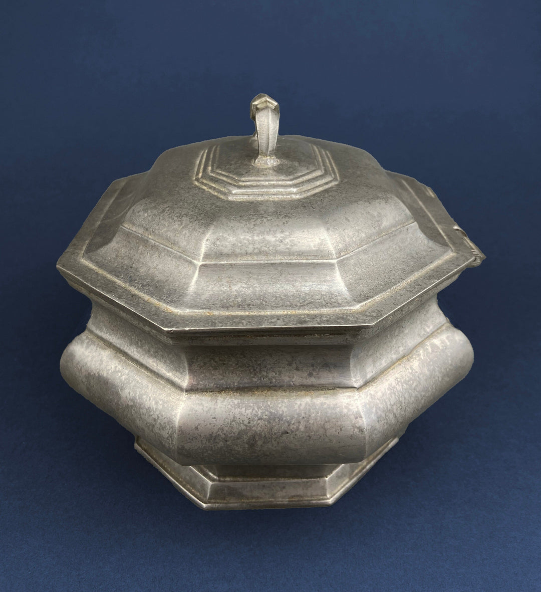 Antique Italian Pewter Box with Hinged Lid. Large Pewter Bowl Made in Italy. Trinket or Jewelry Box.