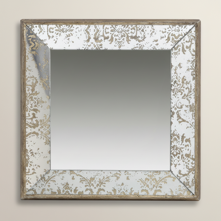 Antique Silver Floral Square Wall Mirror