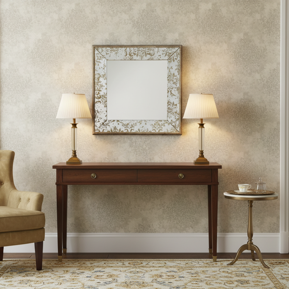 Antique Silver Floral Square Wall Mirror in a luxury home