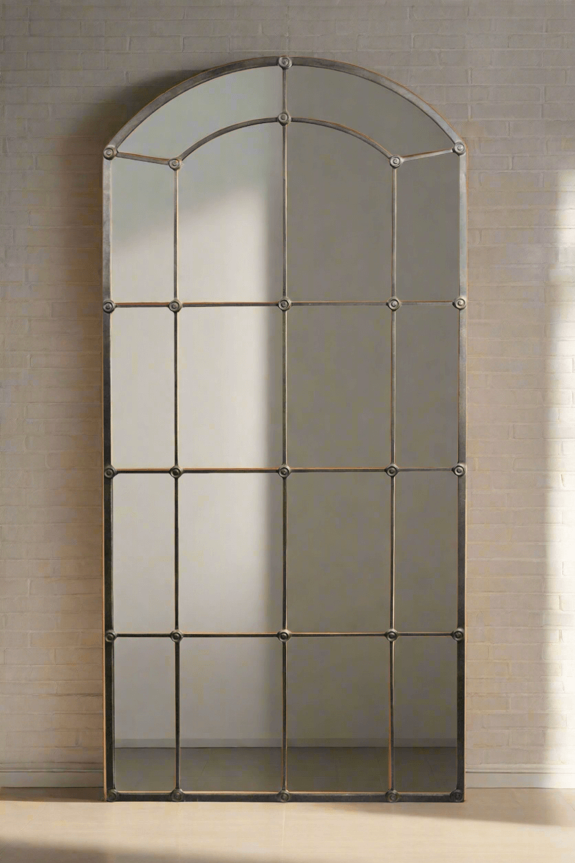 Grid Mirror Design Arched Industrial Grid Wall Mirror | Vintage Metal Frame – Vintage Shopper