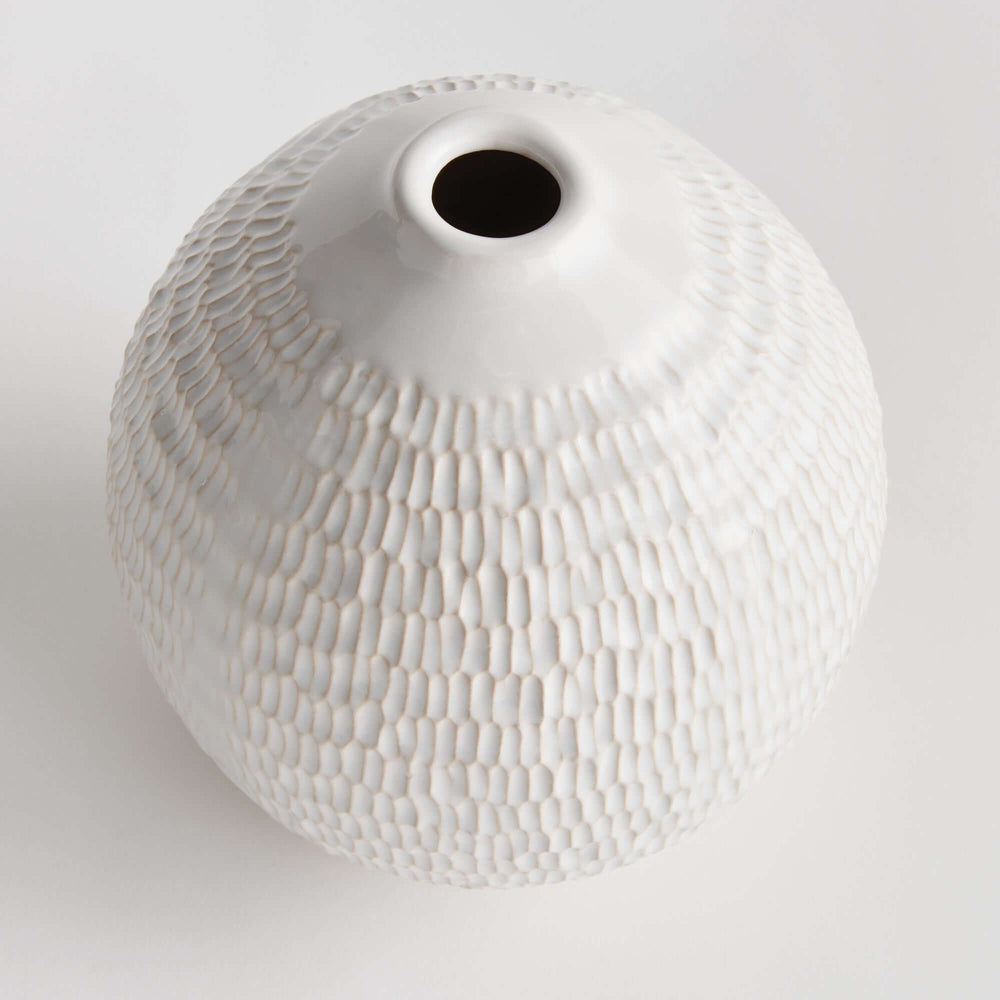 FArtisan Vintage-Style White Ceramic Accent Vase from above, seeing the vase's hole
