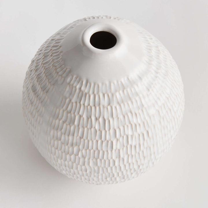FArtisan Vintage-Style White Ceramic Accent Vase from above, seeing the vase's hole