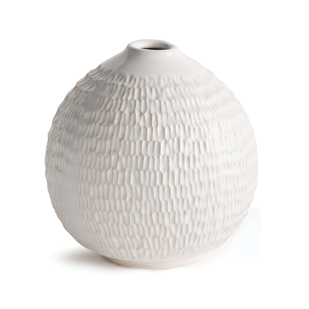 Artisan Vintage-Style White Ceramic Accent Vase against white background