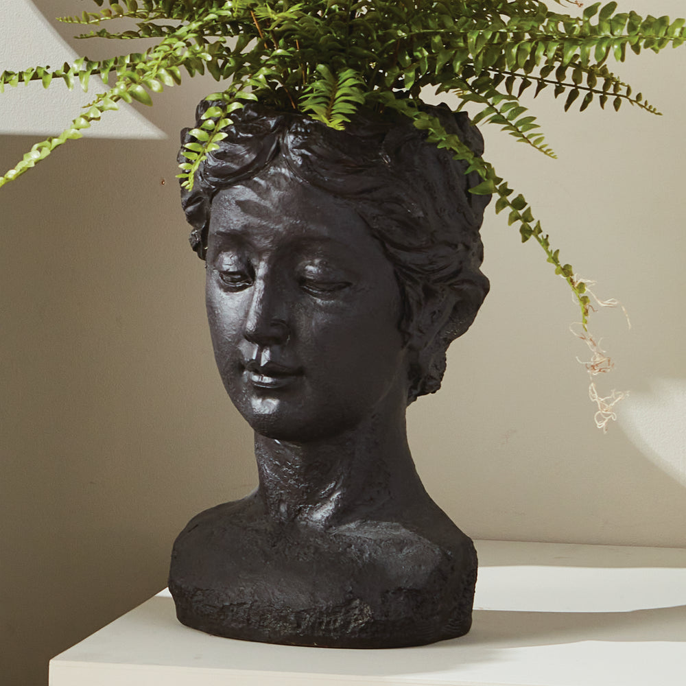 Athena Bust Planter Vessel in Antique Black