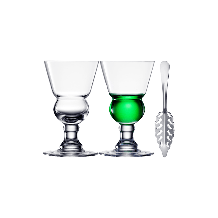 Stemmed Absinthe Glass Set with Slotted Spoon