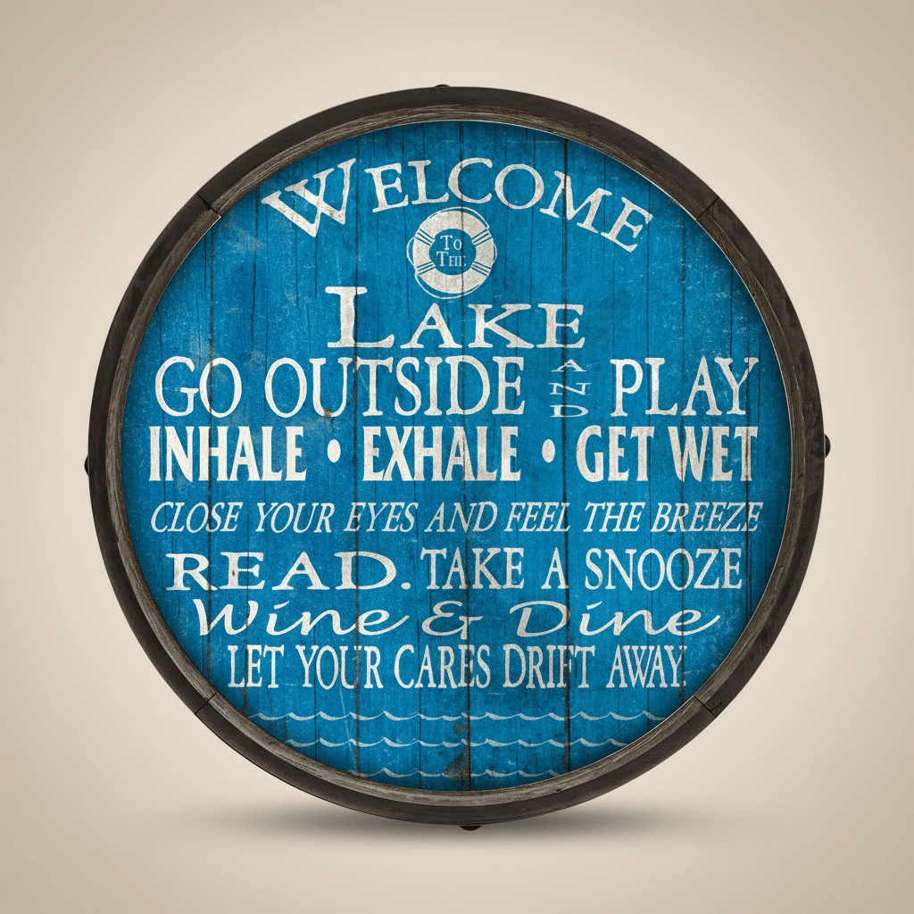 Decorative wall sign with motivational phrases on a blue background, framed in black.