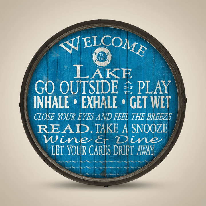 Decorative wall sign with motivational phrases on a blue background, framed in black.