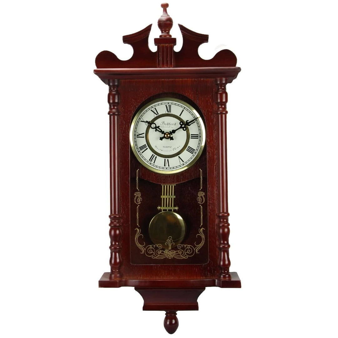 Bedford Pendulum Wall Clock in Dark Redwood Oak