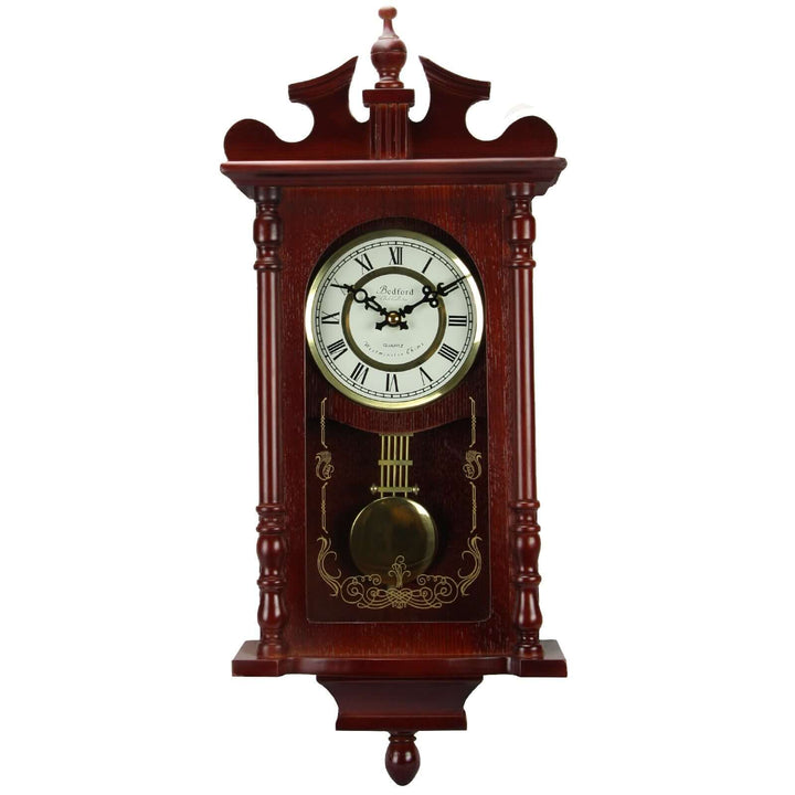Bedford Pendulum Wall Clock in Dark Redwood Oak