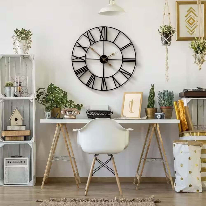 Round Metal Roman Numeral Wall Clock