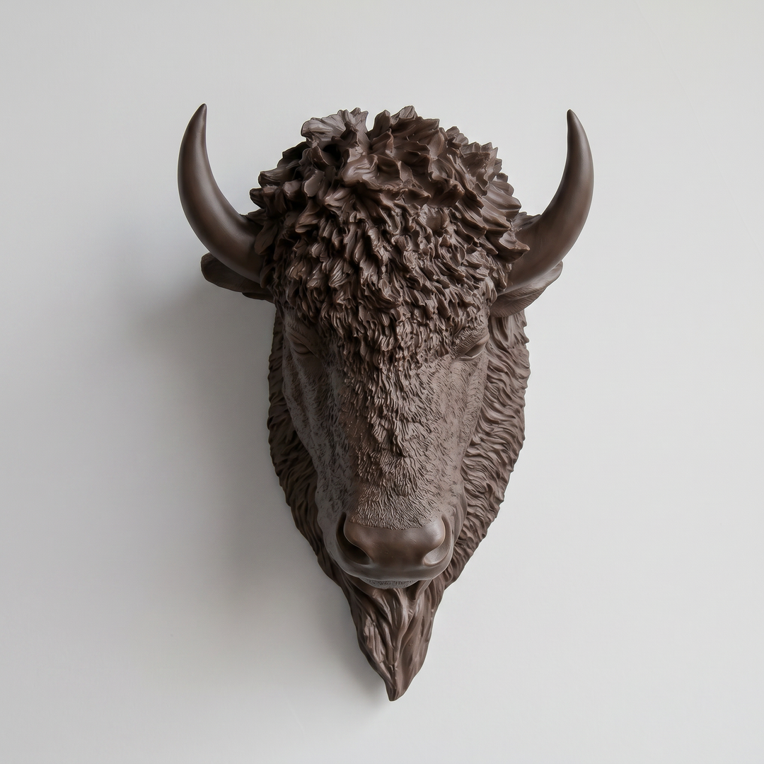 Handcrafted Faux Bison Head Wall Art