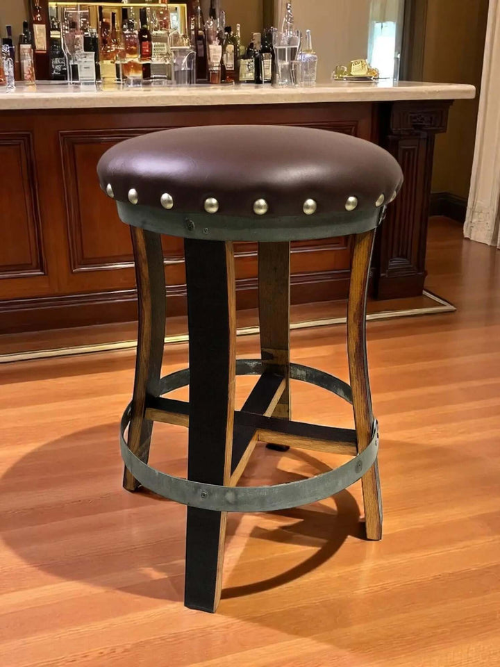 Reclaimed Oak Barrel Bar Stool with Memory Foam Seat