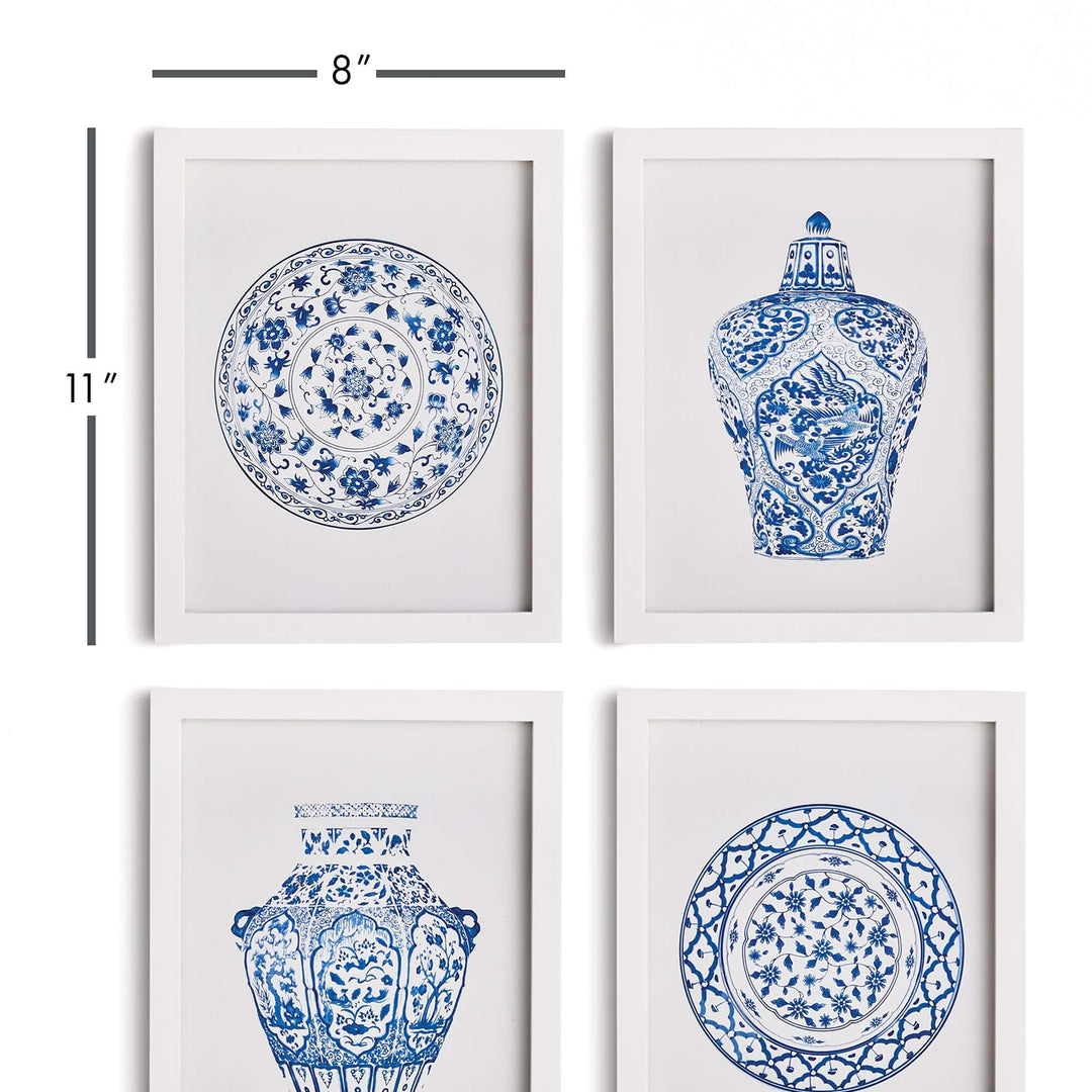 Blue and White Chinoiserie Ginger Jar and Plate Prints measurements