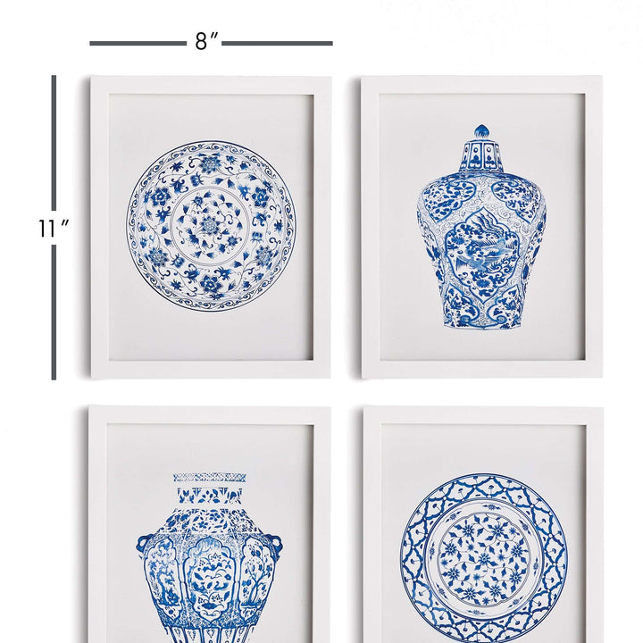 Blue and White Chinoiserie Ginger Jar and Plate Prints measurements