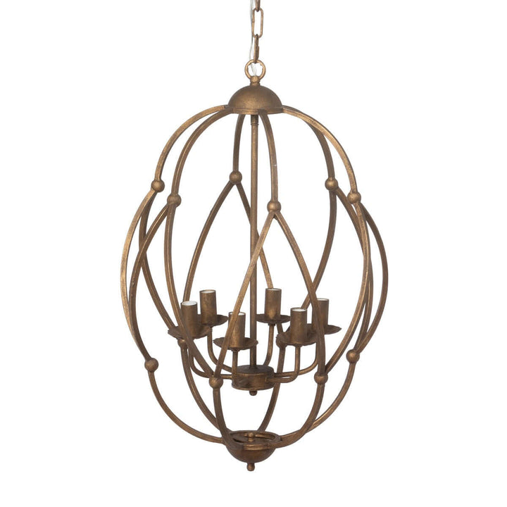Bronze chandelier with light candle holders on a white background