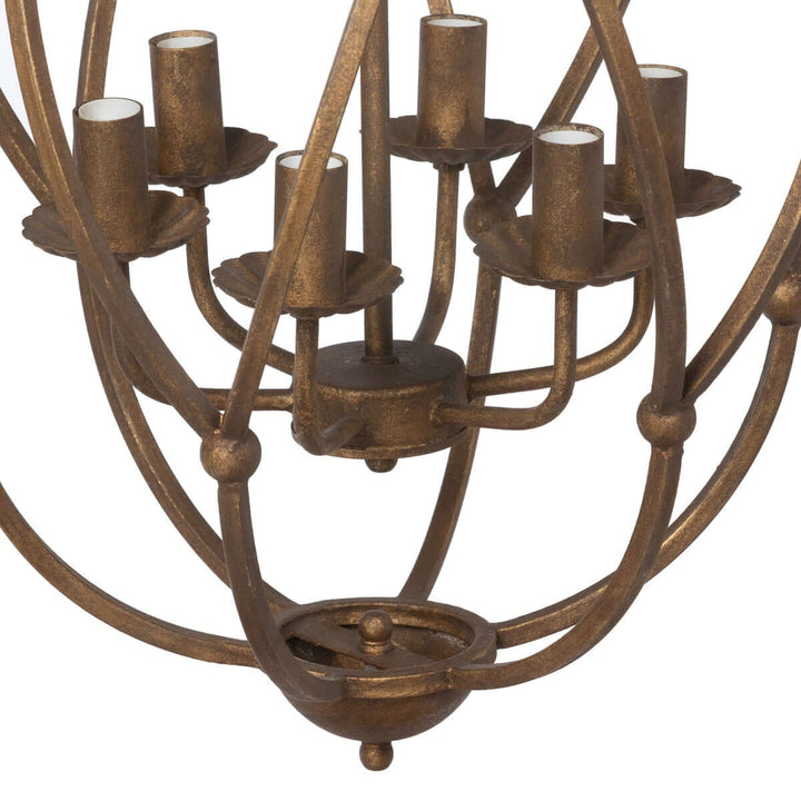 Bronze chandelier with multiple light holders on a white background