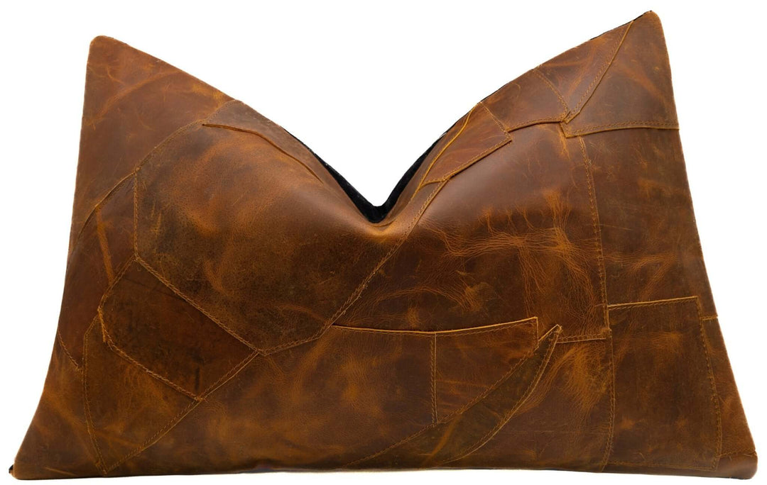 Brown Patchwork Leather Throw Pillows