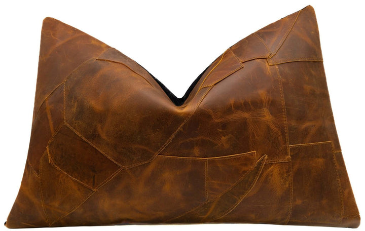 Brown Patchwork Leather Throw Pillows