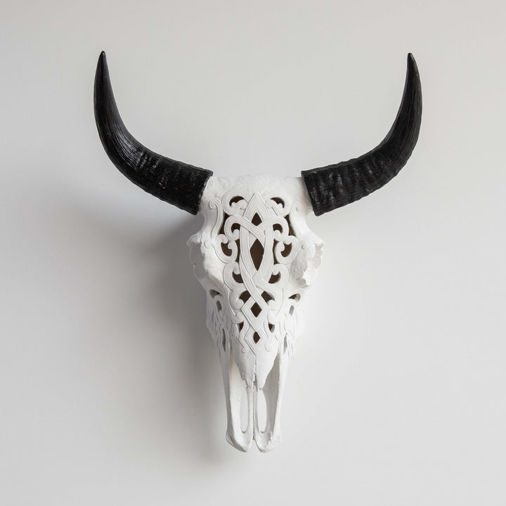 Handcrafted Faux Carved Cow Skull Wall Art