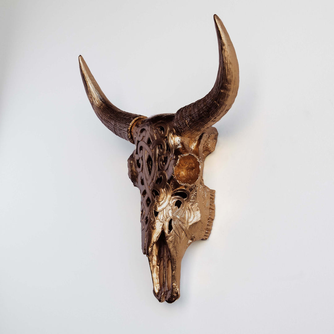 Handcrafted Faux Carved Cow Skull Wall Art