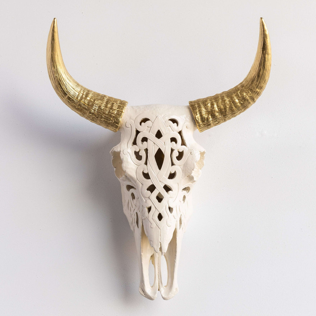 Handcrafted Faux Carved Cow Skull Wall Art