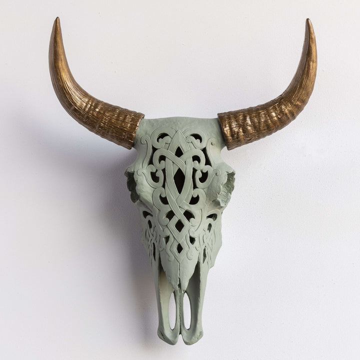 Handcrafted Faux Carved Cow Skull Wall Art